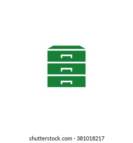 Chest of drawers. Vector icon green
