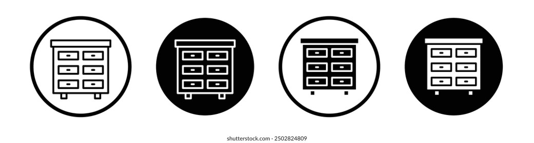 Chest of drawers vector icon set black filled and outlined style.