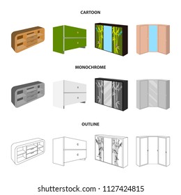 Chest of drawers, wardrobe with mirror, corner cabinet, white chest. Bedroom furniture set collection icons in cartoon,outline,monochrome style vector symbol stock illustration web.