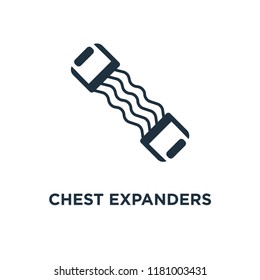 Chest Expanders icon. Black filled vector illustration. Chest Expanders symbol on white background. Can be used in web and mobile.