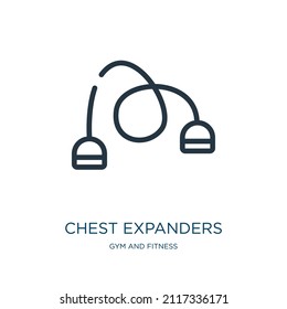 el tórax expande el icono de la línea delgada. tórax, íconos lineales expansivos del gimnasio y el concepto de fitness señal de contorno aislado. Elemento de símbolo de ilustración vectorial para diseño web y aplicaciones.