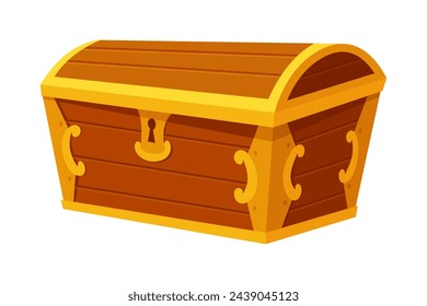 Chest. Game wooden antique box. Empty old wooden chest for gold treasure. Cartoon ancient container for pirates isolated vector icon on white