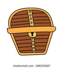 A chest of gold in cartoon style. A design element. Vintage, retro design. Cartoon illustration.