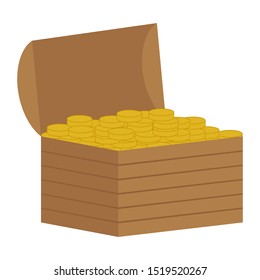 Chest of gold coins on a white background