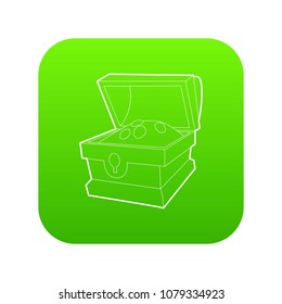 Chest of gold icon green vector isolated on white background