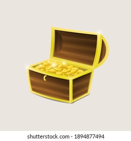 A chest with gold isolated on a white background.