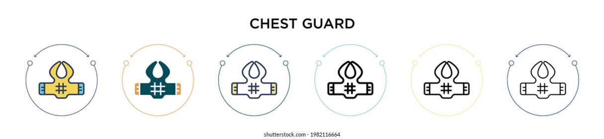 Chest guard icon in filled, thin line, outline and stroke style. Vector illustration of two colored and black chest guard vector icons designs can be used for mobile, ui, web