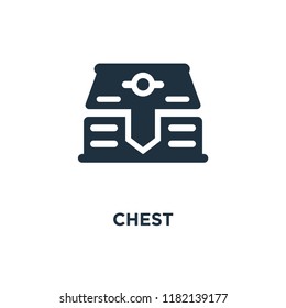 Chest icon. Black filled vector illustration. Chest symbol on white background. Can be used in web and mobile.