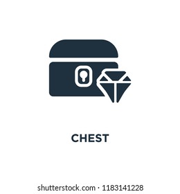 Chest icon. Black filled vector illustration. Chest symbol on white background. Can be used in web and mobile.