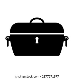 Chest icon. Box, suitcase, bag. Black silhouette. Front side view. Vector simple flat graphic illustration. Isolated object on a white background. Isolate.