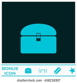 Chest icon flat. Blue pictogram on dark background. Vector illustration symbol and bonus icons