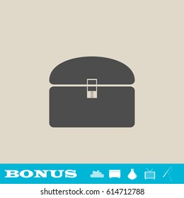 Chest icon flat. Grey pictogram on light background. Vector illustration symbol and bonus button real estate, ottoman, vase, tv, fishing rod