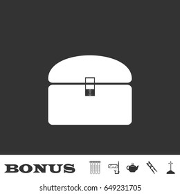 Chest icon flat. White pictogram on black background. Vector illustration symbol and bonus icons