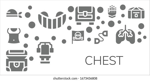 chest icon set. 11 filled chest icons.  Simple modern icons such as: Pirate, Gum shield, Abs, Chest, expander, Gauntlet, Lungs