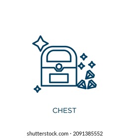 chest icon. Thin linear chest outline icon isolated on white background. Line vector chest sign, symbol for web and mobile