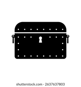 Chest icon. Treasure chest. Black silhouette. Front view. Vector simple flat graphic illustration. Isolated object on white background. Isolate.