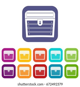 Chest icons set vector illustration in flat style In colors red, blue, green and other