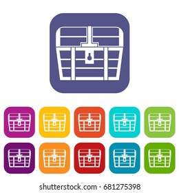 Chest icons set vector illustration in flat style in colors red, blue, green, and other