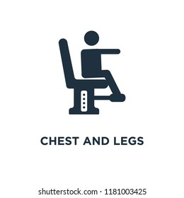 Chest and Legs Exercises icon. Black filled vector illustration. Chest and Legs Exercises symbol on white background. Can be used in web and mobile.
