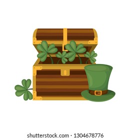 chest with leprechaun hat isolated icon