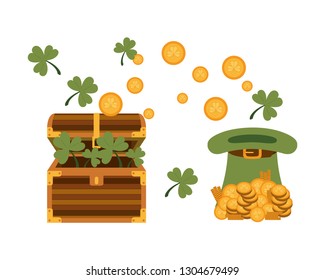 chest with leprechaun hat isolated icon