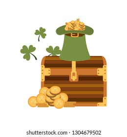 chest with leprechaun hat isolated icon