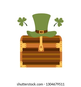 chest with leprechaun hat isolated icon