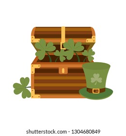 chest with leprechaun hat isolated icon