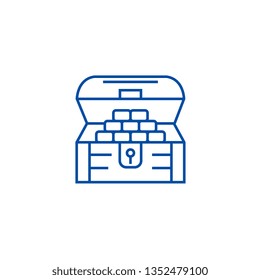 Chest of money,treasure line icon concept. Chest of money,treasure flat  vector symbol, sign, outline illustration.