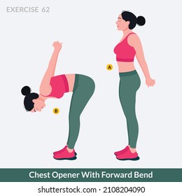 Chest Opener With Forward Bend exercise, Woman workout fitness, aerobic and exercises.