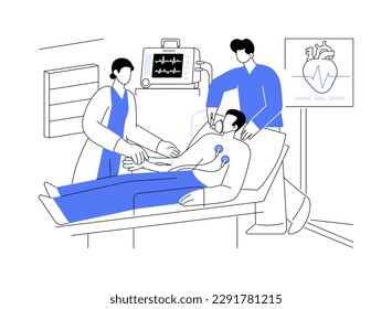 Chest pain abstract concept vector illustration. Group of paramedics helping man with chest pain, emergency medical services, cardiovascular problems, heartburn disease abstract metaphor.