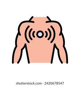 Chest pain color icon. Affecting lungs and heart. Poor posture consequence. Muscle tightness. Flat customizable illustration. Simple symbol. Vector isolated drawing.