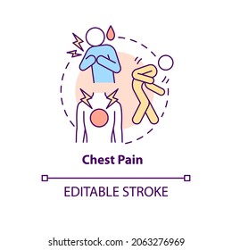 Chest pain concept icon. Pneumonia symptom abstract idea thin line illustration. Stabbing sensation. Lungs irritation. Inhaling deeply hurts. Vector isolated outline color drawing. Editable stroke