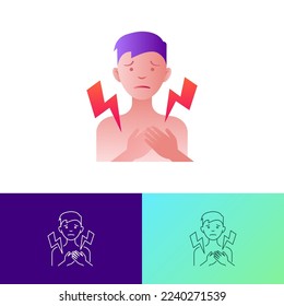 Icono de gradiente plano de dolor torácico. Hombre tocando su pecho. Ataque al corazón. Síndrome post-covid. Ilustración vectorial.