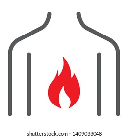 Chest pain line icon, body and pain, heartburn sign, vector graphics, a linear pattern on a white background, eps 10.