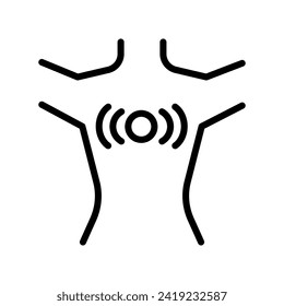 Chest pain linear icon. Affecting lungs and heart. Poor posture consequence. Muscle tightness. Contour symbol. Simple line customizable illustration. Vector isolated outline drawing.