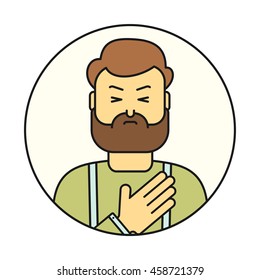 Chest pain man linear icon. 