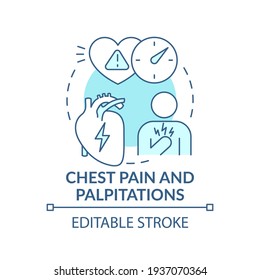 Chest pain and palpitations concept icon. Symptoms of long-term covid-19 idea thin line illustration. Effects after coronavirus. Vector isolated outline RGB color drawing. Editable stroke