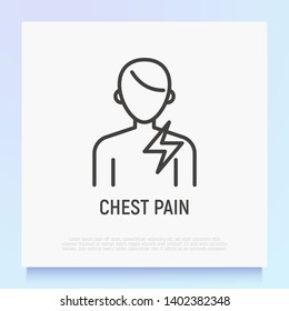 Chest Pain Thin Line Icon. Modern Vector Illustration Of Heart Attack Symptom.