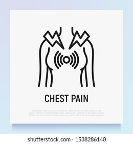 Chest pain thin line icon. Heart attack, bronchitis or asthma. Modern vector illustration.