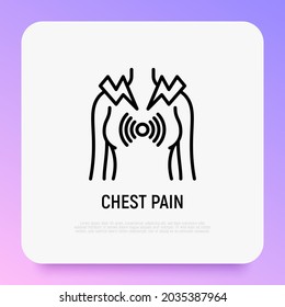 Chest pain thin line icon. Heart attack, bronchitis or asthma. Modern vector illustration.