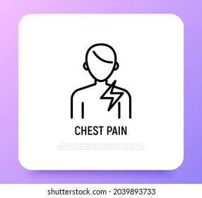 Chest pain thin line icon. Modern vector illustration of heart attack symptom.