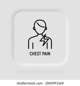 Chest pain thin line icon. Modern vector illustration of heart attack symptom.