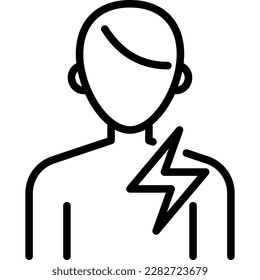 Icono de línea delgada para el dolor torácico. Ilustración vectorial moderna del síntoma de ataque cardíaco.
