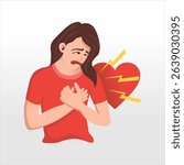 chest pain woman character vector illustration flat design