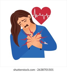 chest pain woman character vector illustration flat design