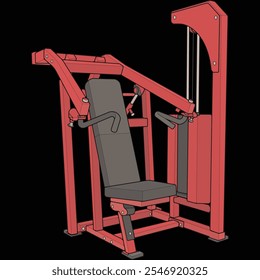 Chest press machine illustration. Fitness, cardio, and muscle building machines, equipments set at gym. Workout and training concept.
