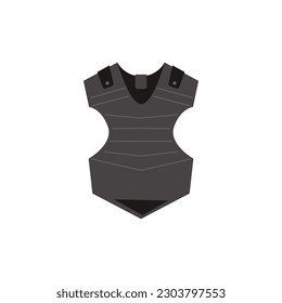 Chest protection for baseball players, flat vector illustration isolated on white background. Black vest for baseball game. Sports equipment and accessories.