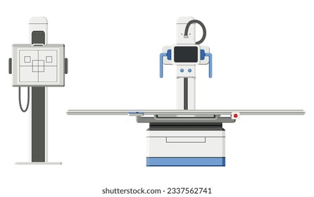 Chest radiographic units, imaging procedure beam X-ray body by radiologist. Healthcare providers use fluoroscopy monitor and diagnose chest certain conditions. Flat design