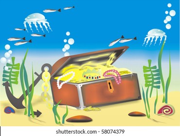 The chest with riches lies at the bottom of the sea